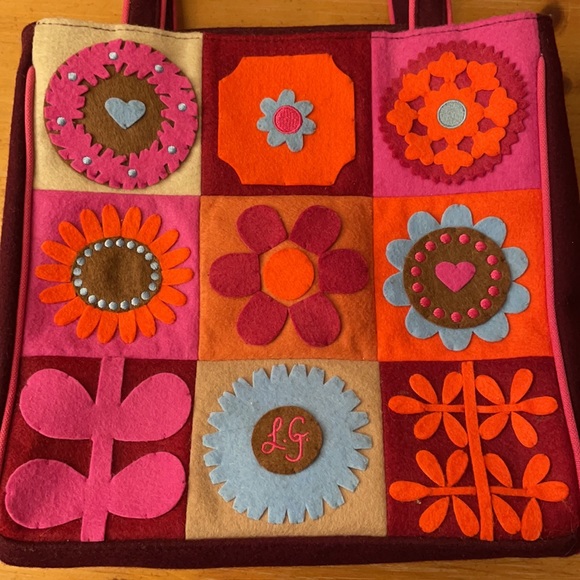 NWOT Super-Cute Lulu Guinness designer wool/felt, way cool shoulder bag/tote. - Picture 4 of 11